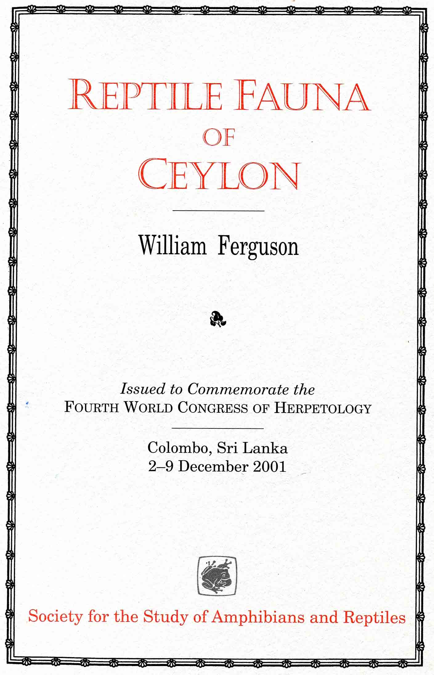 Image for Reptile Fauna of Ceylon,