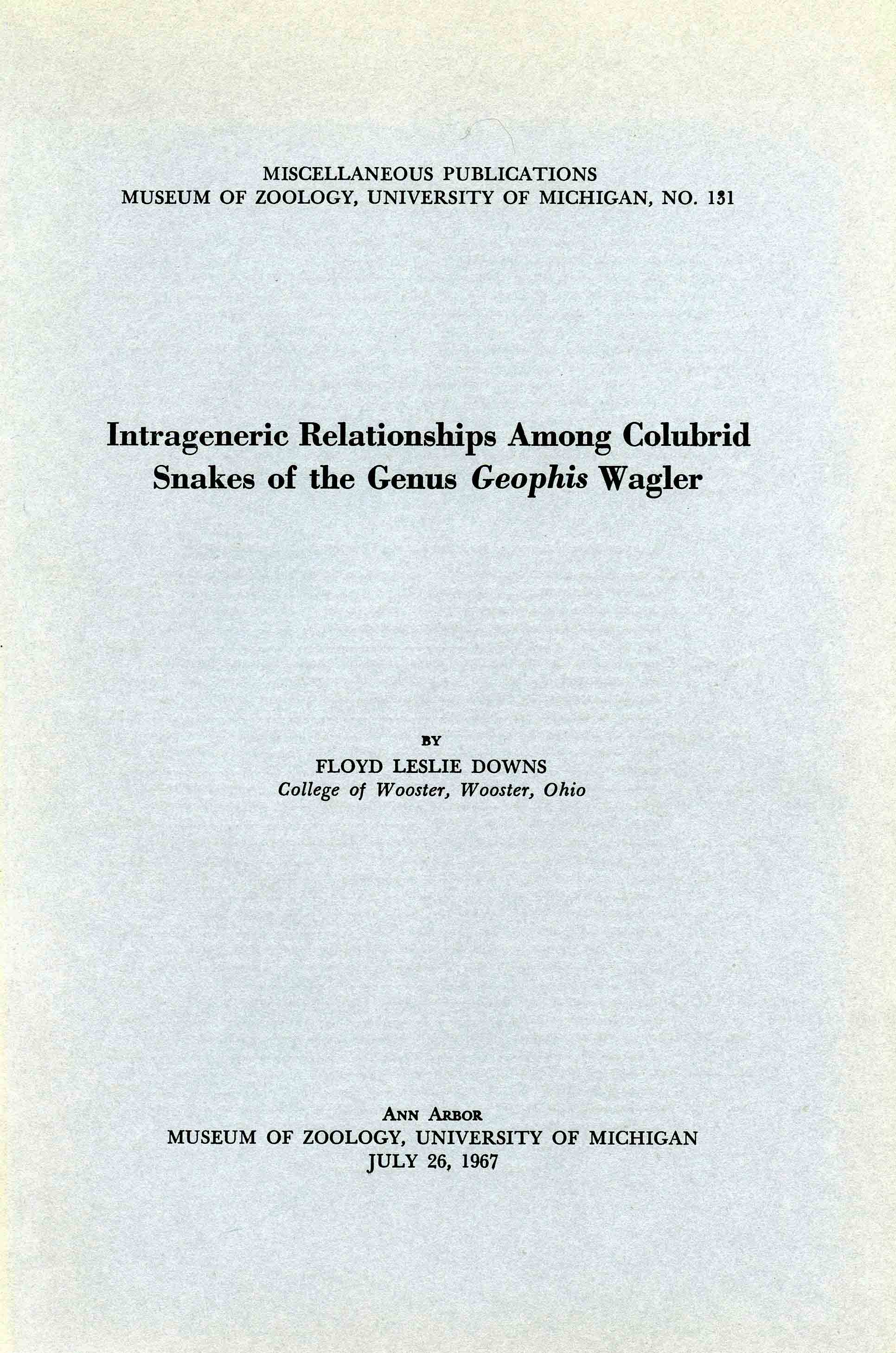 Image for Intrageneric relationships among Colubrid snakes of the genus Geophis Wagler