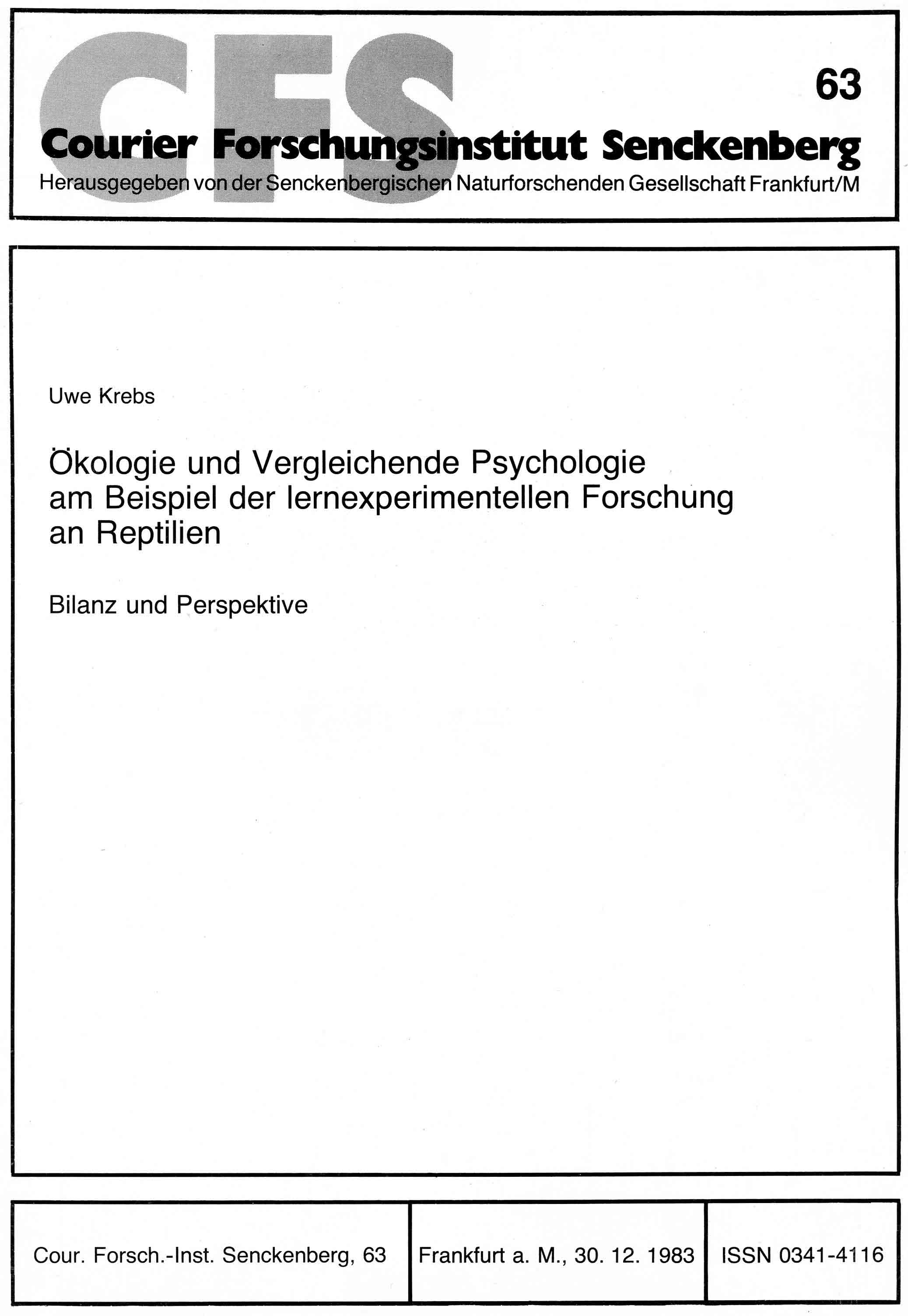 Image for Ökilogie und Vergleichende Psychologie am Beispiel der lernexperimentellen Forschung an Reptilen