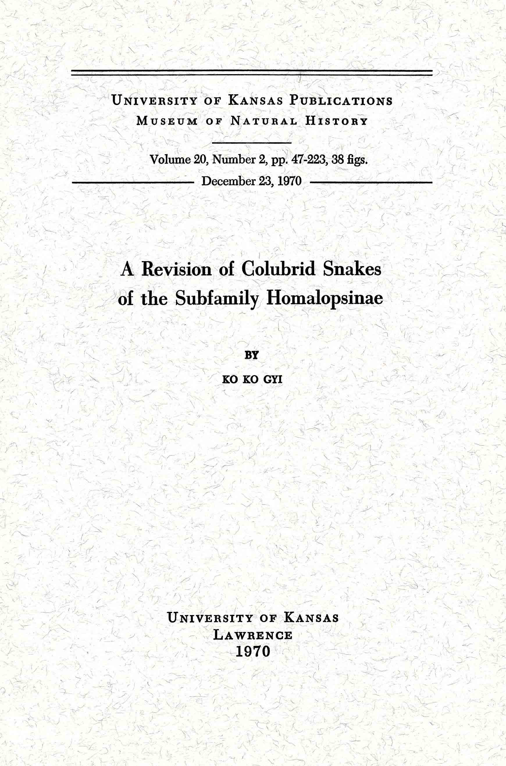 Image for A Revision of Colubrid Snakes of the Subfamily Homalopsinae
